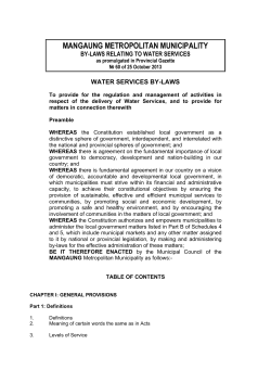 Water Services By-Laws - Mangaung Metropolitan Municipality
