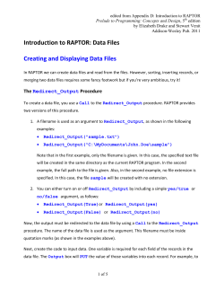 Introduction to RAPTOR: Data Files Creating and Displaying Data