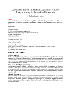 Advanced Topics in Human Cognition: Matlab