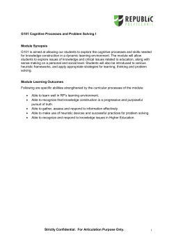 G101 Cognitive Processes and Problem Solving I