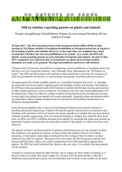 Still no solution regarding patents on plants and animals