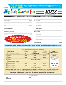 Enroll By 5/31/17 and SAVE an Additional $400!