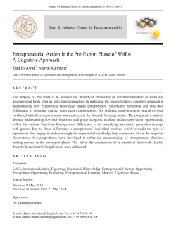 Entrepreneurial Action in the Pre-Export Phase of SMEs: A Cognitive