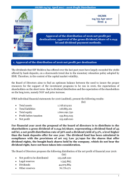 Approval of the distribution of 2016 net profit per destinations