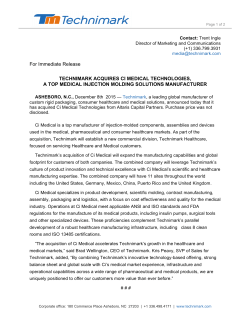 For Immediate Release TECHNIMARK ACQUIRES CI MEDICAL