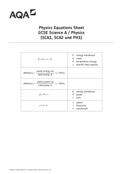 GCSE Science A Physics Equations sheet Physics P1