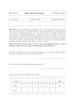 [ET 2031] Risk and Uncertainty 1 February 2017
