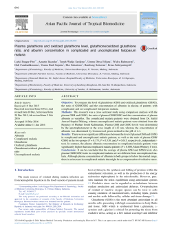 Plasma glutathione and oxidized glutathione level, glutathione