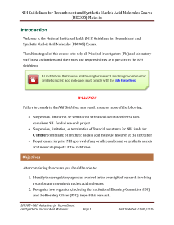 NIH Guidelines for Recombinant and Synthetic Nucleic Acid
