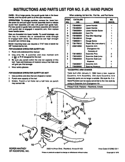 instructions and parts list for no. 5 jr. hand punch
