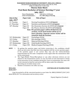 Theory Date Sheet Post Basic Bachelor of Science Nursing 1st year