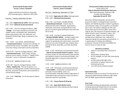 Environmental Studies School Course 1, Series 2 Schedule Cylburn