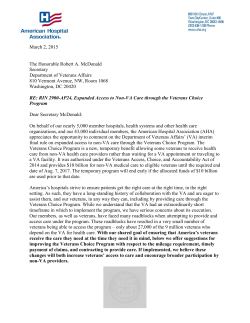 March 2, 2015 The Honorable Robert A. McDonald Secretary