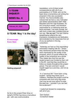 S-TEAM- INQUEST- NEWS No. 4 S-TEAM: May 1 is the day!