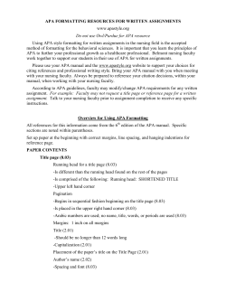 APA FORMATTING RESOURCES FOR WRITTEN ASSIGNMENTS