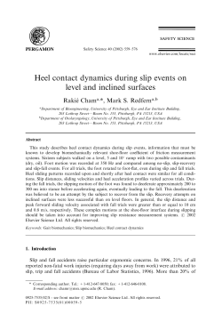 Heel contact dynamics during slip events on level and inclined