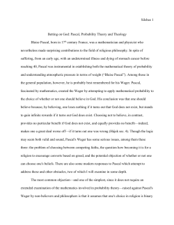 Silsbee 1 Betting on God: Pascal, Probability Theory - DTC-WSUV