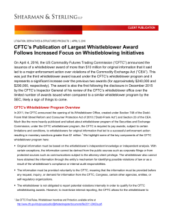 CFTC`s Publication of Largest Whistleblower Award Follows