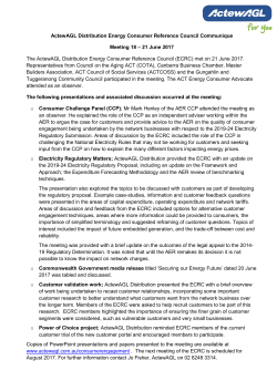 ActewAGL Distribution Energy Consumer Reference Council