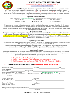 SPRING 2017 SOCCER REGISTRATION 1. PLAYER/PARENT
