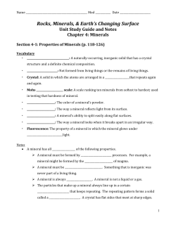 Rocks, Minerals, Earth`s Changing Surface Notes Packet and Study