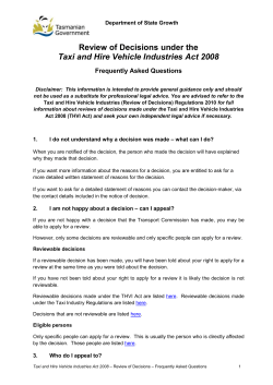 Review of Decisions under the Taxi and Hire Vehicle Industries Act