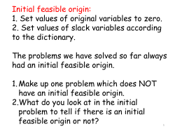 Initial feasible origin: 1. Set values of original variables to zero. 2