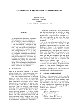 The interaction of light verbs and verb classes of Urdu