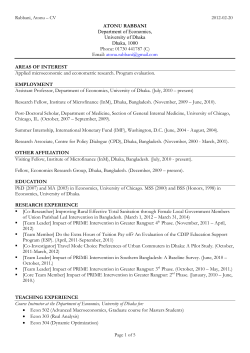 ATONU RABBANI Department of Economics, University of Dhaka