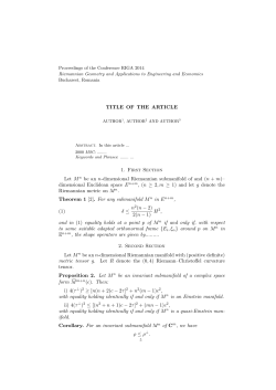 TITLE OF THE ARTICLE 1. First Section Let Mn be an n