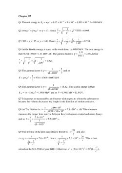 Chapter H3 Q1 The rest energy is E0 = m0c2 = 1.67 10