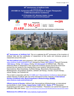 TOPICS FOR THIS MEETING (1) 60th Anniversary of Artificial Cell