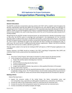 2015 Priority Project Application for Planning Studies