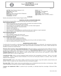 City of Rapid City Water Production Operator I, II, III Position