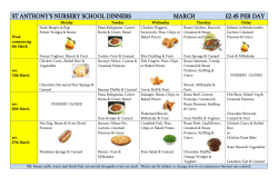 Dinner Menu - St Anthony`s Nursery School