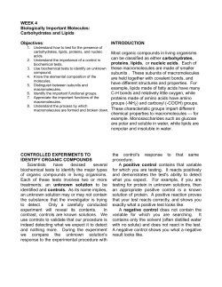 Carbohydrates and Lipids Objectives