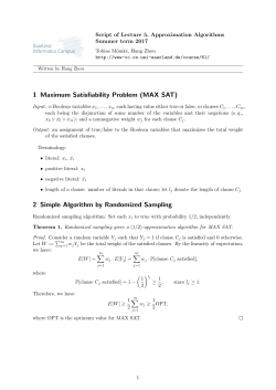 1 Maximum Satisfiability Problem (MAX SAT) 2 Simple Algorithm by