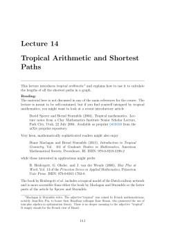 Lecture 14 Tropical Arithmetic and Shortest Paths