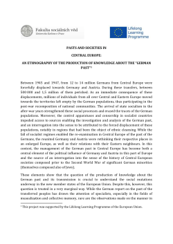PASTS AND SOCIETIES IN CENTRAL EUROPE: AN