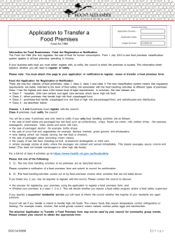 Application to Transfer a Food Premises Food Act 1984 Council Use