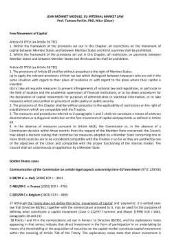 JEAN MONNET MODULE: EU INTERNAL MARKET LAW Prof