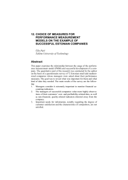 12. CHOICE OF MEASURES FOR PERFORMANCE