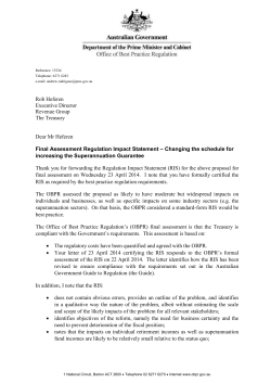 Final Assessment Regulation Impact Statement * Changing the