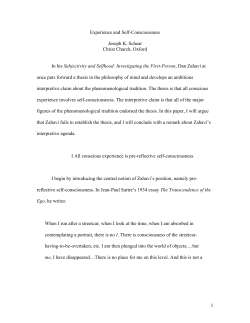 1 Experience and Self-Consciousness Joseph K. Schear Christ