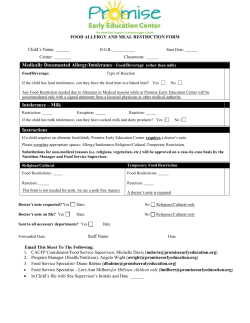 food allergy restrictions form - Promise Early Education Center