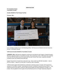 NEWS RELEASE For immediate release Food Banks