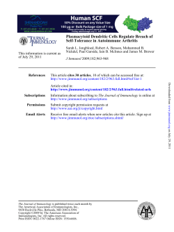 Self-Tolerance in Autoimmune Arthritis Plasmacytoid Dendritic Cells