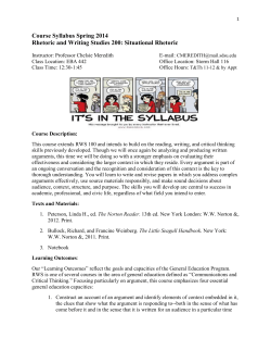 Course Syllabus Spring 2014 Rhetoric and Writing Studies 200