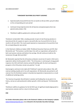 ASX ANNOUNCEMENT 23 May 2013 THINKSMART REAFFIRMS