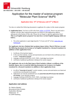 Application for the master of science program "Molecular Plant